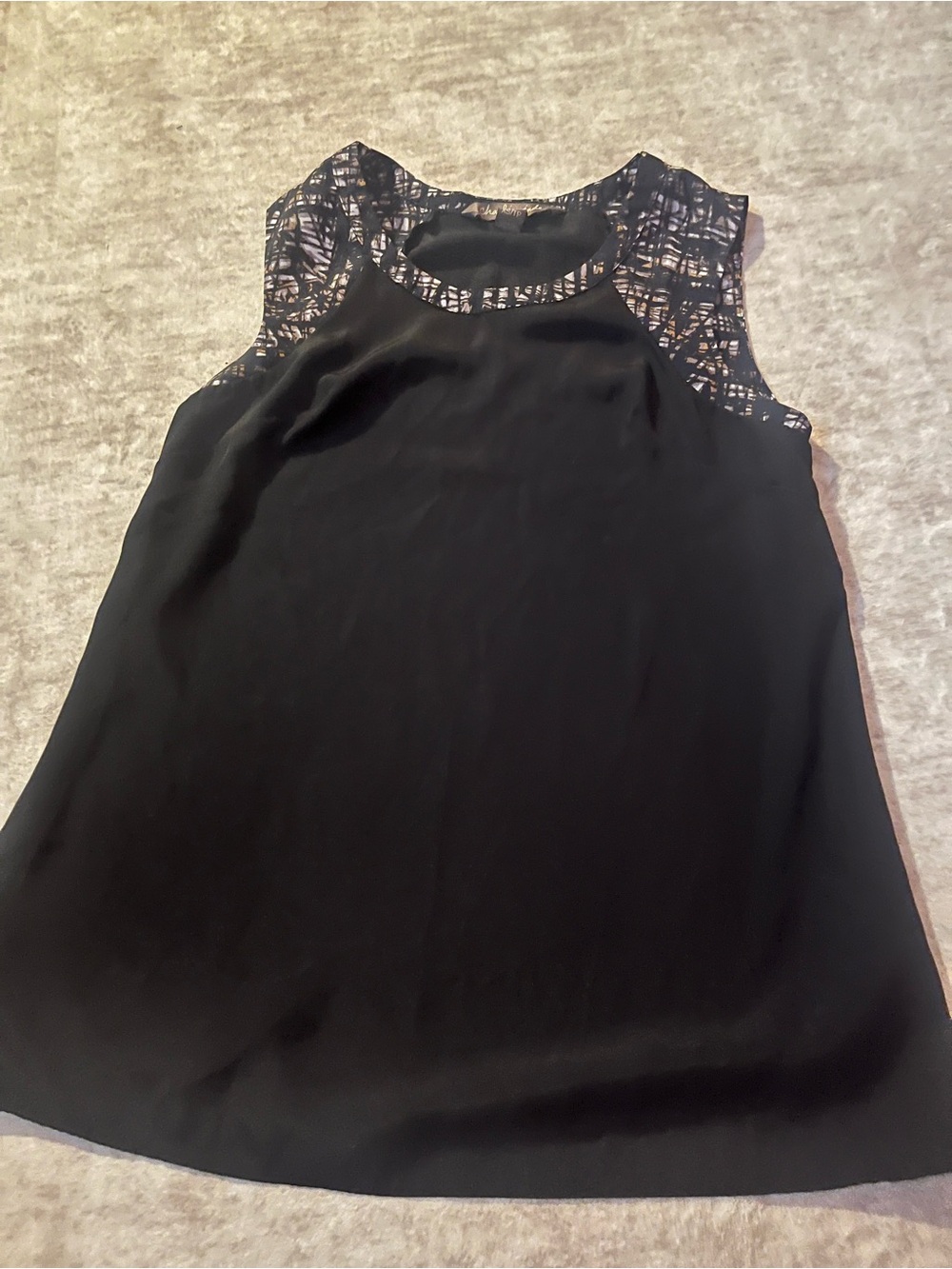 charlie jade Black Sleeveless Tank with Patterned Yoke